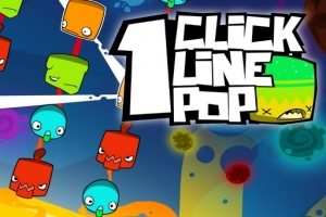 Các khối hình vuông với khuôn mặt biểu cảm và chữ 1 Click Line Pop nổi bật trên nền nhiều màu sắc