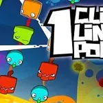 Các khối hình vuông với khuôn mặt biểu cảm và chữ 1 Click Line Pop nổi bật trên nền nhiều màu sắc