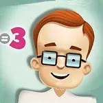 Một nhân vật hoạt hình đeo kính mỉm cười bên cạnh phép tính 1 + 2 = 3 trên nền xanh nhạt