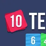 Số 10 màu trắng trên nền ô vuông đỏ, dòng chữ TEN lớn ở bên phải, và các thẻ số 6, 4, 2 có màu xanh dương, xanh lá và vàng ở phía dưới