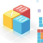 Hai khối lập phương màu vàng và xanh với số 10, bên cạnh là các khối vuông đủ màu sắc sắp xếp trên nền trắng