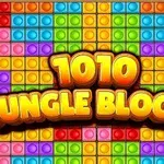 Các khối vuông nhiều màu sắc xếp liền nhau với dòng chữ 1010 Jungle Blocks nổi bật ở giữa