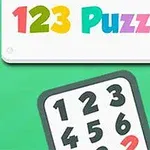 Hình ảnh có nền xanh lá cây với bảng số từ 1 đến 9 cùng dòng chữ 123 Puzzle màu sắc rực rỡ ở phía trên