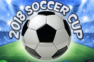 Quả bóng đá lớn ở giữa sân vận động với chữ 2018 Soccer Cup phía trên