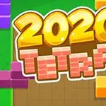 Chữ 2020 nổi bật trên nền xanh lá, xung quanh là các khối hình vuông màu tím, cam và vàng