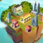 Hòn đảo nổi trên không trung với các tòa nhà hiện đại và cổ điển, bao quanh bởi biển xanh