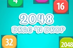 Chữ 2048 Drag N Drop trên nền màu xanh dương, xung quanh là các ô số với màu sắc và giá trị khác nhau