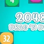 Chữ 2048 Drag N Drop trên nền màu xanh dương, xung quanh là các ô số với màu sắc và giá trị khác nhau