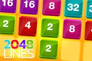 Các ô vuông nhiều màu sắc với các số như 2, 4, 8, 16, 32, và chữ 2048 LINES ở góc dưới bên trái