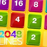 Các ô vuông nhiều màu sắc với các số như 2, 4, 8, 16, 32, và chữ 2048 LINES ở góc dưới bên trái