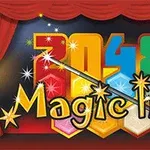 Hình ảnh có nền là các ô lục giác nhiều màu sắc cùng dòng chữ 2048 Magic Hex với đồ họa ngôi sao lấp lánh và phông nền là một tấm màn đỏ