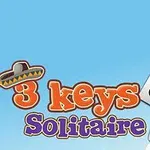 Hình ảnh có nền trời xanh với một chiếc mũ và các quân bài Q, K, J cùng dòng chữ 3 keys Solitaire