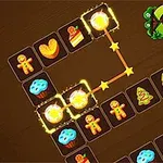Các thẻ có hình bánh kẹo và cây thông Noel được nối với nhau bằng đường sáng trên nền nâu sẫm với logo 3 Link ở góc trên cùng bên phải