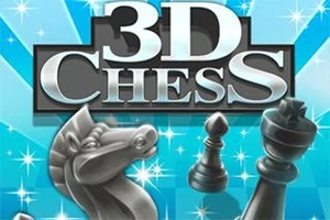 Hình ảnh có dòng chữ 3D Chess với biểu tượng các quân cờ như mã, tốt và vua trên nền màu xanh lấp lánh