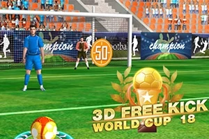 Cầu thủ chuẩn bị đá phạt trong sân vận động với khán giả và biểu tượng bóng đá 3D ở góc phải