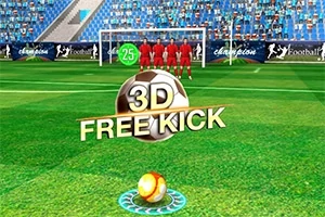 Một quả bóng đá trên sân cỏ trước khung thành với hàng rào cầu thủ và dòng chữ 3D Free Kick