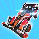 Xe đua đồ chơi với thiết kế màu đỏ và đen năng động, nổi bật trên nền xanh sáng
