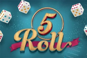 Hình ảnh có số 5 lớn trong vòng tròn, chữ Roll màu vàng, xung quanh là các con xúc xắc nhiều màu sắc