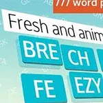 Hình ảnh có các ô chữ màu xanh lam với chữ cái BRE, CH, DI, FE, EZY, và UP, trên nền đan xen chữ cái mờ