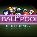 Các viên bi bi-a nhiều màu sắc trên bàn bi-a với dòng chữ phát sáng 8 Ball Pool With Friends