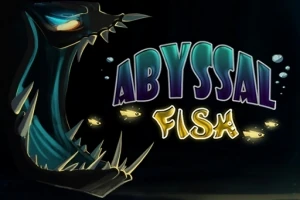 Hình ảnh hiển thị một sinh vật biển tối tăm với răng nhọn bên cạnh chữ Abyssal Fish đầy màu sắc và vài ánh sáng nhỏ xung quanh