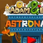 Hình ảnh gồm tiêu đề Adam & Eve: Astronaut với các biểu tượng hoạt hình như đầu lâu, nhân vật, và ăng-ten vệ tinh màu cam