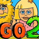 Hình ảnh hai nhân vật hoạt hình với mái tóc vàng và dòng chữ GO 2 ở phía trước