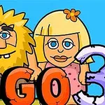 Hai nhân vật hoạt hình vui nhộn đứng cạnh nhau với chữ GO 3 lớn phía trước