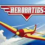 Máy bay màu đỏ và vàng bay trên bầu trời xanh với dòng chữ Aerobatics phía trên
