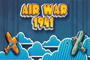 Hai chiếc máy bay hoạt hình với chữ Air War 1941 trên nền trời xanh và mây trắng