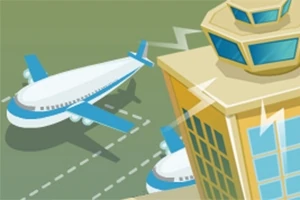 Hai chiếc máy bay đang đỗ gần tháp điều hành sân bay