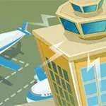 Hai chiếc máy bay đang đỗ gần tháp điều hành sân bay