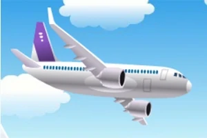 Máy bay đang bay trên bầu trời xanh với mây xung quanh