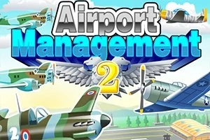 Hình ảnh cho thấy nhiều máy bay chiến đấu cũ bay trên bầu trời với chữ Airport Management 2 nổi bật ở giữa