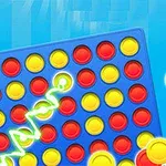 Trò chơi với bảng màu xanh, đĩa tròn màu đỏ và vàng, cùng một đường kẻ sáng nổi bật