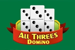 Hình ảnh miêu tả một tập hợp các quân cờ domino với nền màu xanh lá cây, phía dưới là dải băng đỏ ghi All Threes Domino