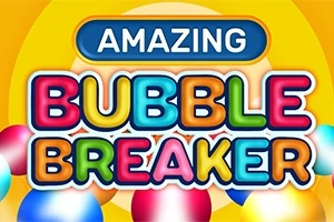 Hình ảnh có chữ AMAZING BUBBLE BREAKER với các bóng màu sắc nổi bật trên nền vàng