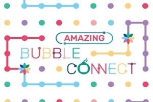 Hình ảnh với các chấm màu và đường nối hình học cùng dòng chữ AMAZING BUBBLE CONNECT