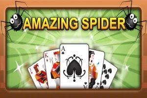 Hình ảnh gồm một dãy bài tây với chữ Amazing Spider ở trên và hai con nhện hai bên