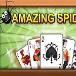 Hình ảnh gồm một dãy bài tây với chữ Amazing Spider ở trên và hai con nhện hai bên