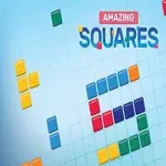 Các khối vuông màu sắc xếp trên nền xanh với chữ AMAZING SQUARES phía trên