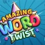 Hình ảnh có dòng chữ Amazing Word Twist với các khối chữ cái màu sắc khác nhau trên nền xanh lam
