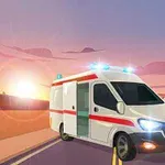 Xe cấp cứu bật đèn chạy trên con đường giữa sa mạc vào lúc hoàng hôn