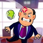 Người đàn ông hoạt hình mặc vest bị một lon nước đập vào đầu trong phòng họp