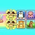 Các ô vuông với hình minh họa các con vật dễ thương như chim cánh cụt, bạch tuộc, chó, báo và kangaroo trên nền màu sắc tươi sáng