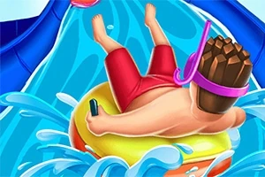Người đang trượt trên phao xuống nước trên đường trượt nước xanh