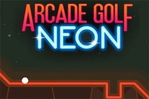 Dòng chữ Arcade Golf Neon phát sáng với hiệu ứng neon trên nền tối, kèm theo một quả bóng golf màu trắng nằm trên đường viền phát sáng