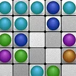 Arcade Lines Deluxe Các viên bi màu tím, xanh dương, xanh lá, và cam được sắp xếp trên một lưới hình vuông xám