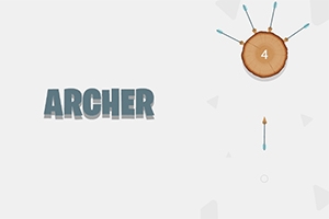 Nền màu xám với dòng chữ “ARCHER” bên trái, bên phải là một khúc gỗ tròn với bốn mũi tên cắm vào