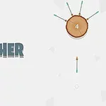 Nền màu xám với dòng chữ “ARCHER” bên trái, bên phải là một khúc gỗ tròn với bốn mũi tên cắm vào